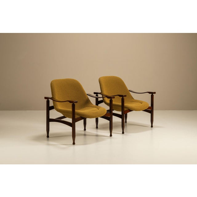 Mid-Century Modern Tiki Armchairs in Ochre Fabric from Busnelli, Italy, 1960s, Set of 2 For Sale - Image 3 of 14