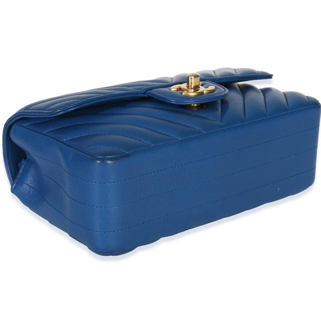 Blue Lambskin Chevron Mini Rectangular Flap Bag For Sale In New York - Image 6 of 9