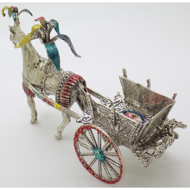 4-Oz. Vintage Italian Handmade Genuine Silver Traditional Sicilian Carriage Large Sculpture, 1970s Solid 800 Silver Folk Art Centerpiece For Sale - Image 6 of 12
