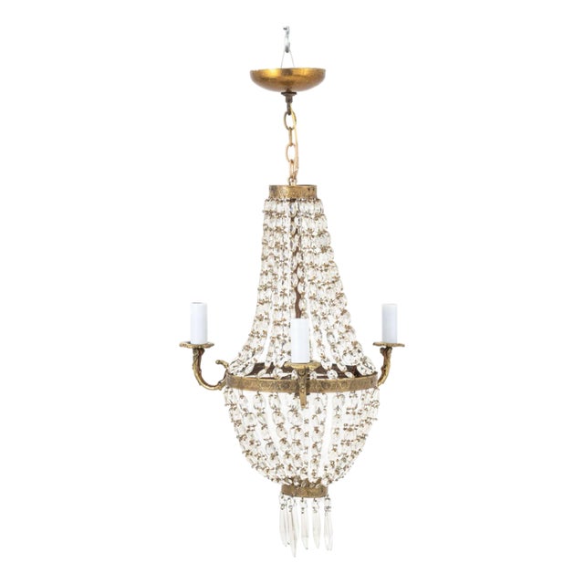 French Empire Cut Crystal and Brass Chandelier For Sale