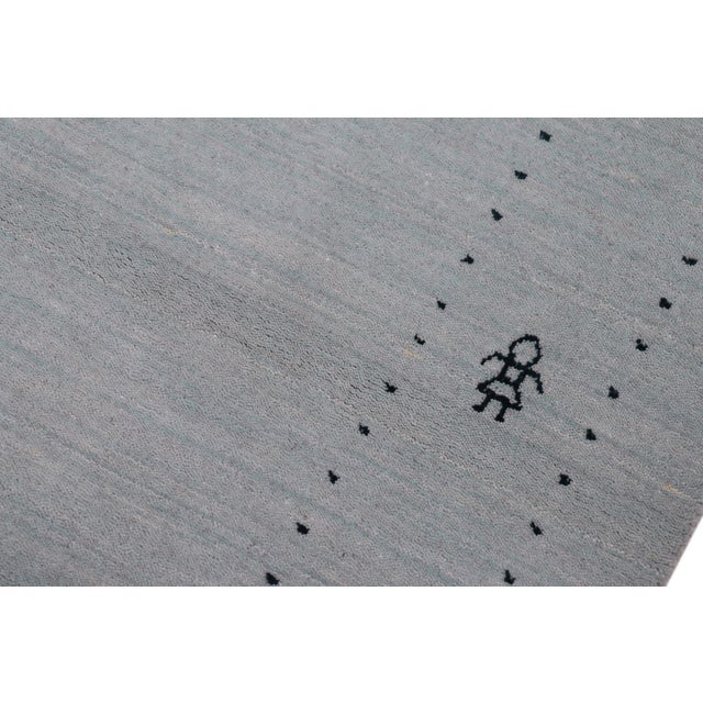 1990s Abstract Gabbeh Light Blue Wool Rug - 4'0''x6'0'' For Sale - Image 5 of 10