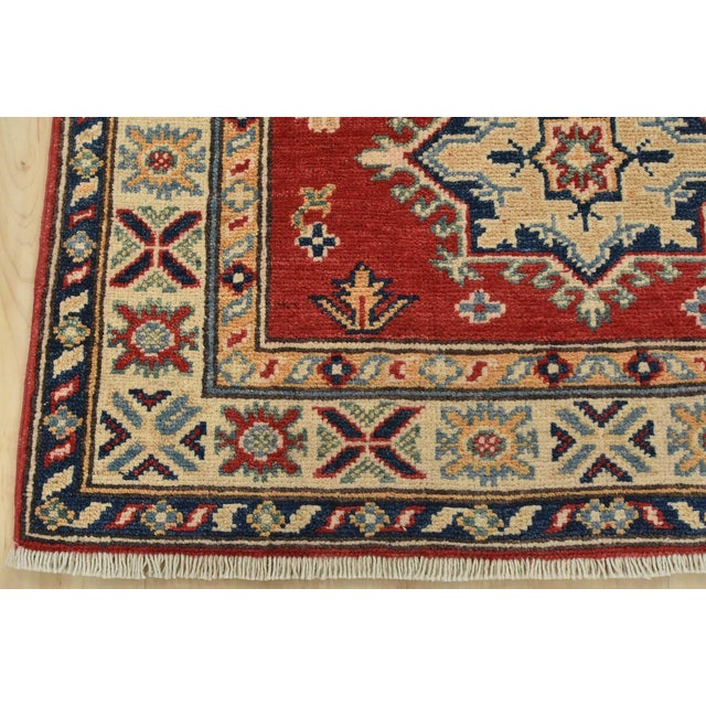 Kazak Runner 2’7” X 6’6” Red Wool Tribal Hand-Knotted Oriental Rug For Sale - Image 9 of 12
