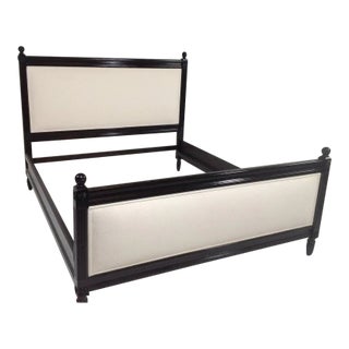 Modern Queen Size Bed Ebony Finish With Upholstered Headboard/Footboard For Sale