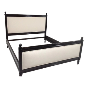 Modern Queen Size Bed Ebony Finish With Upholstered Headboard/Footboard