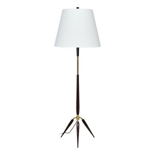 Danish Modern Sculptural Tripod Floor Lamp in Beech, Brass and Linen from Fog & Mørup, 1960s For Sale