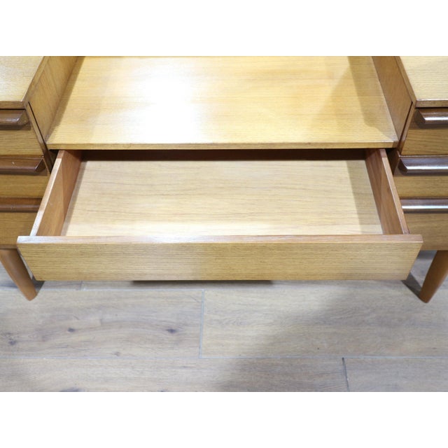 Wood Mid Century Modern Vintage Teak British Vanity Dresser Desk For Sale - Image 7 of 15
