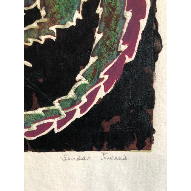 Vintage Vibrant Mod Mythological Dragon Psychedelic Woodblock Woodcut Print, c.1960-1970s For Sale - Image 4 of 6