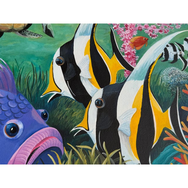 Hand-Painted Tropical Reef Fish Gallery-Wrapped Canvas Painting For Sale - Image 12 of 12