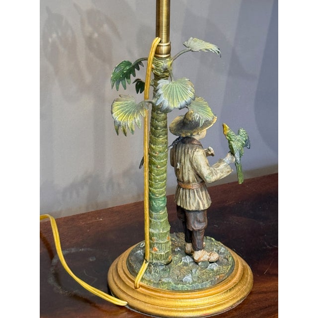 Pair of Cold Painted Bronze Figural Lamps With Mottled Paper Shades For Sale - Image 14 of 16