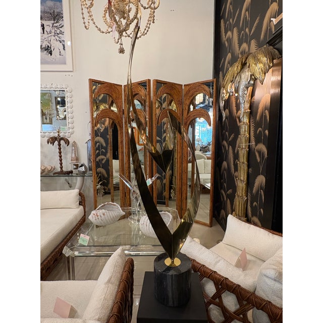 Curtis Jere Vintage Signed Curtis Jere Brass & Marble Statue Art Eternal Flame For Sale - Image 4 of 12