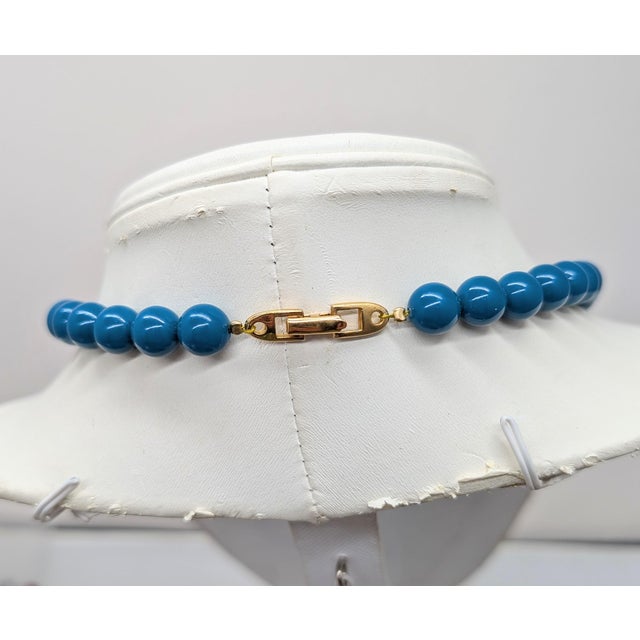 1980s Vintage 1980s Signed Napier Goldtone Beaded Faux-Lapis Tassel Pendant Necklace For Sale - Image 5 of 8