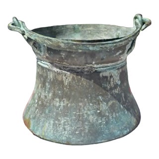 Pre-War Brass Pot in Teal For Sale