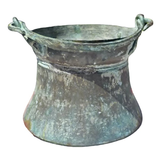Pre-War Brass Pot in Teal For Sale