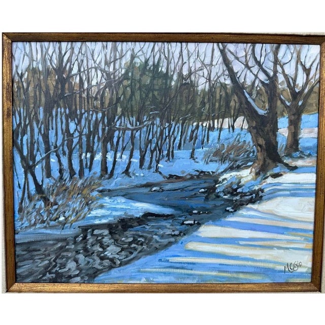 Contemporary Large Framed Winter Landscape Monica Cascio Oil Painting “Dalton’s Creek” Texas For Sale - Image 3 of 18
