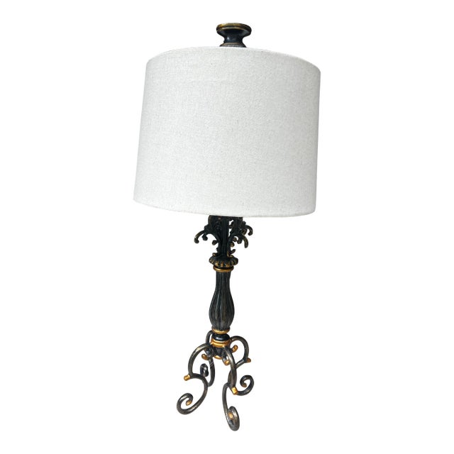 Vintage Metal Work Detailed Table Lamp For Sale
