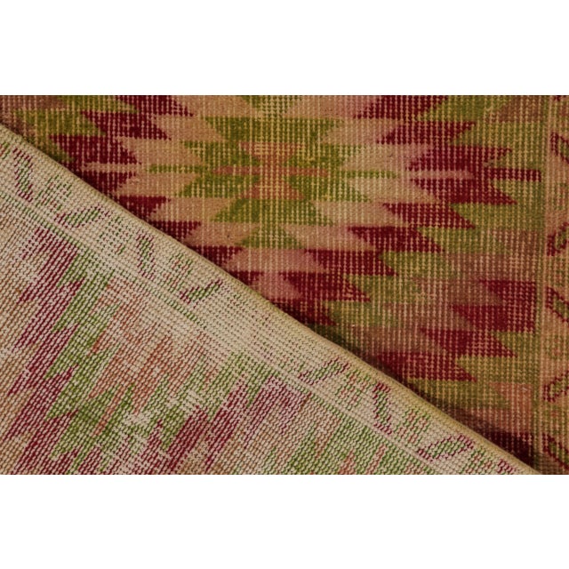 Textile Vintage Distressed Deco Rug in Red, Green, Pink Geometric Pattern For Sale - Image 7 of 7