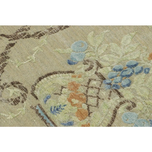 2010s Rug & Kilim’s Block Print Rug in Beige With Elegant Floral Vase Motifs For Sale - Image 5 of 7