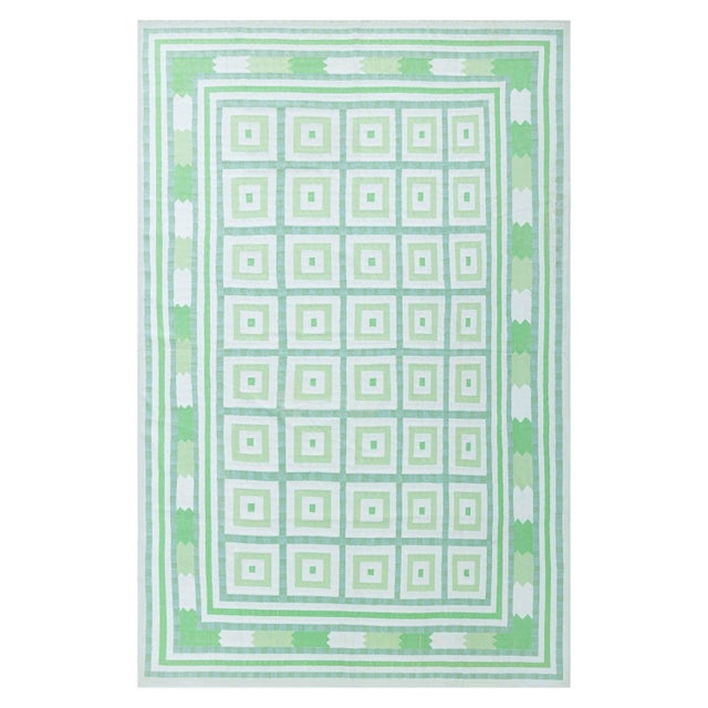 Doris Leslie Blau Vintage Indian Dhurrie Green Beige Rug For Sale