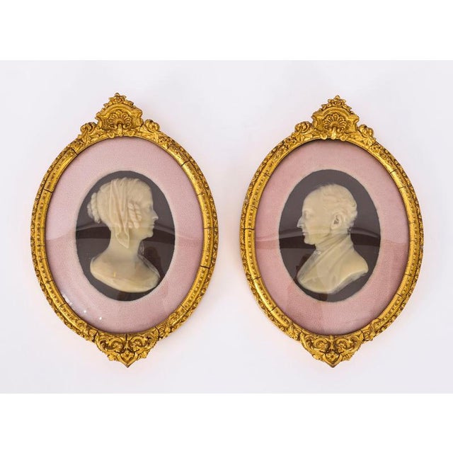 Antique Framed Wax Portrait Reliefs of Mr. And Mrs. Blaauw, 19th Century, Set of 2 For Sale - Image 12 of 13