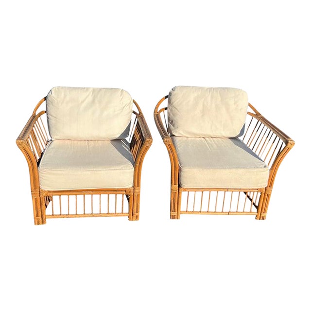 1970s Boho Chic Bamboo and Rattan Lounge Chairs in McGuire Style For Sale