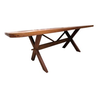 Early 20th Century American Pine Sawbuck Trestle Dining Table, C. 1920–1940 For Sale