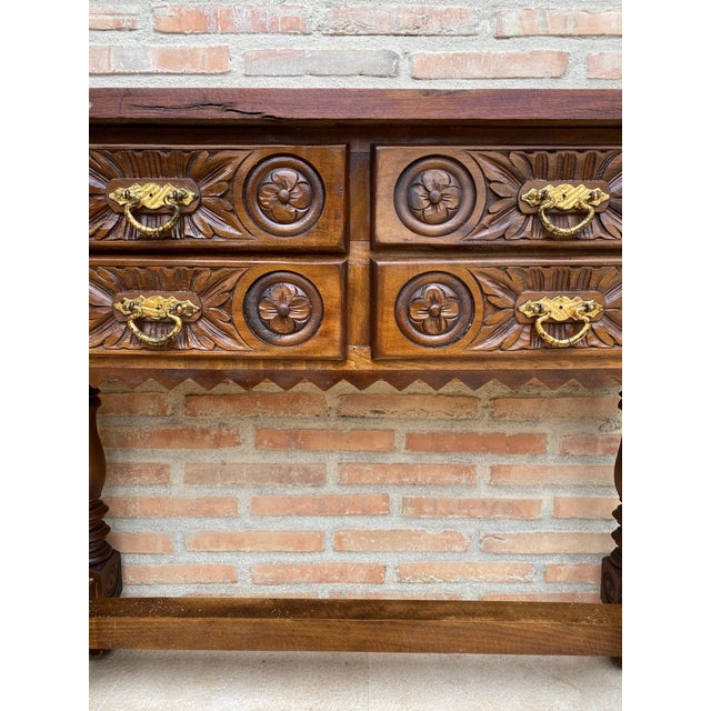 Spanish Early 20th Century Spanish Carved Console Table with Four Drawers, 1930s For Sale - Image 3 of 18