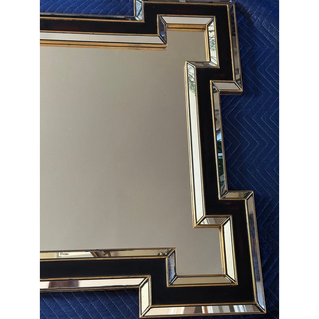 1980s 1980s Art Deco Revival Style Geometric Framed Mirror With Black and Gold Accents. For Sale - Image 5 of 14