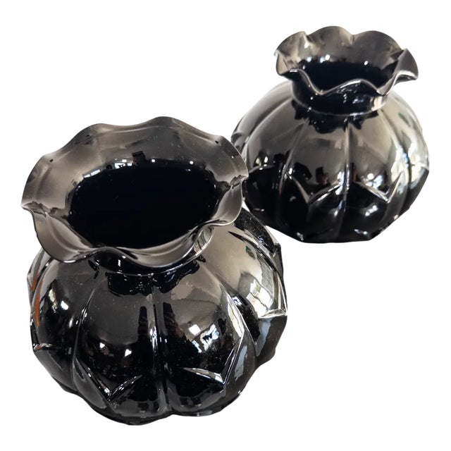 Art Deco Black Glass Vase by Edvin Ollers for Elme Glasbruk, Sweden, 1920s-1930s For Sale