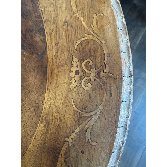 Early 20th Century French Side Table With Carved Legs and Intricate Floral Inlaid Top For Sale - Image 11 of 12