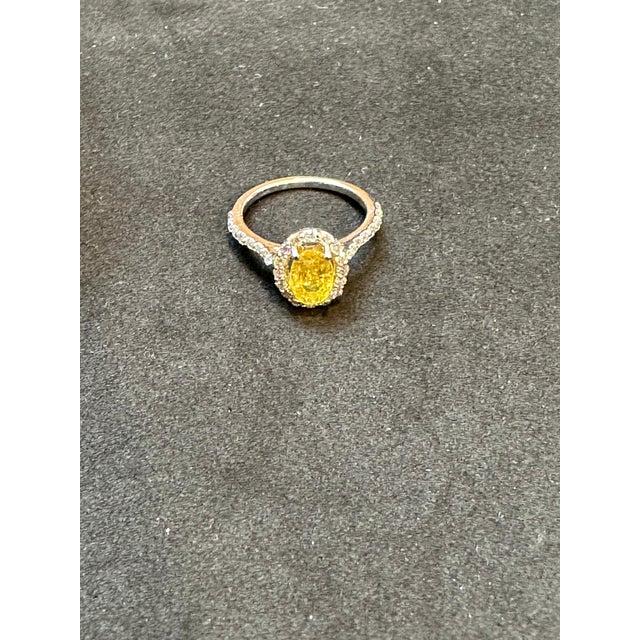 Metal 2.2 Ct Oval Cut Natural Yellow Sapphire & Diamond Halo Engagement Ring For Sale - Image 7 of 8