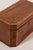 19th-century English mahogany tea caddy with satinwood inlay, hinged lid, and intact interior compartments.