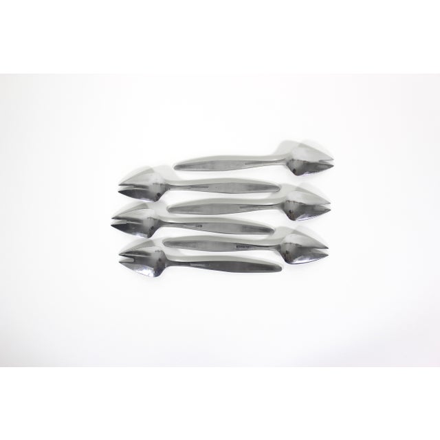 Silver 1960’s Vintage Stainless Steel Ice Cream Forks Set of Six Spork, Dessert Buffet Spoon Fork Knife Splayd For Sale - Image 8 of 11