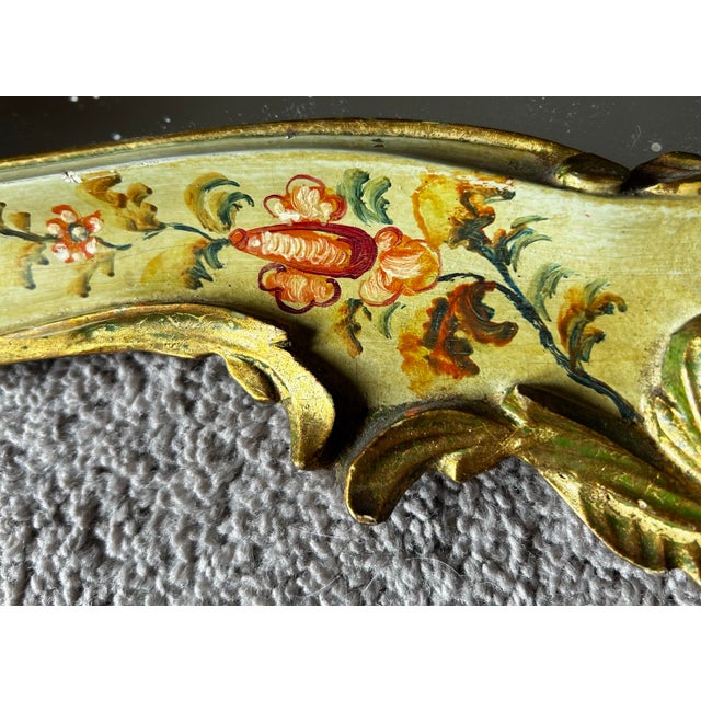 Antique Rococo Style Carved Wood Gilt & Floral Decorated Venitian Mirror For Sale In Philadelphia - Image 6 of 12