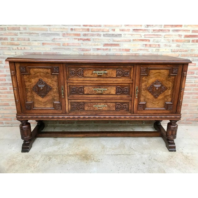 Large 19th Century Catalan Spanish Buffet with Drawers and Mirror Crest For Sale - Image 3 of 8