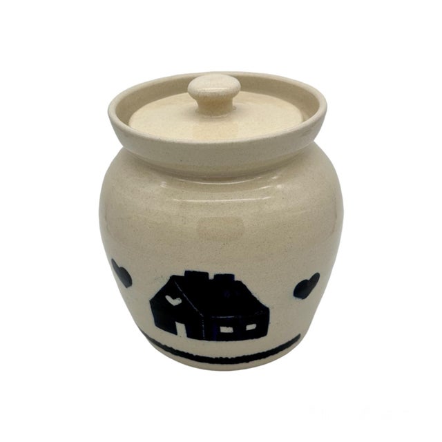 1980s Marshall Pottery Vintage Crock With Lid Blue and White For Sale - Image 9 of 9