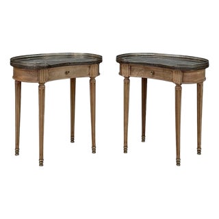 Pair of Louis XVI Neoclassical Stripped Mahogany Side Tables With Bronze Trim For Sale
