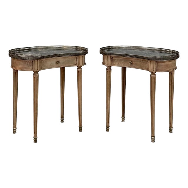 Pair of Louis XVI Neoclassical Stripped Mahogany Side Tables With Bronze Trim For Sale