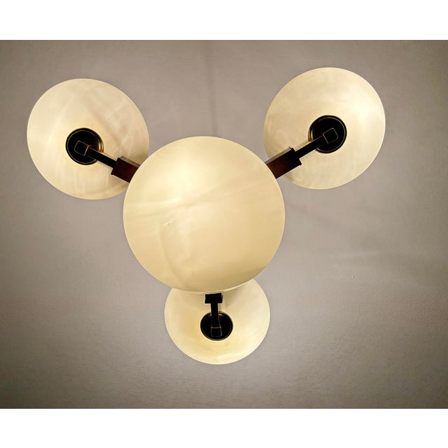 Vintage Art Deco Pendant Light in Wood and Glass, 1930s For Sale - Image 12 of 18