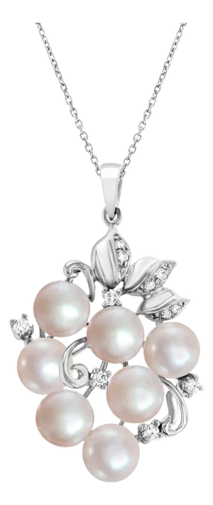 Freshwater Pink Pearl & Diamond Pendant .24cttw 14k White Gold 16"