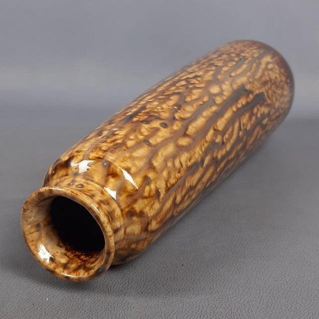 Vintage Brown Drip Glaze Majolica Ceramic Vase, 1970s For Sale - Image 5 of 11