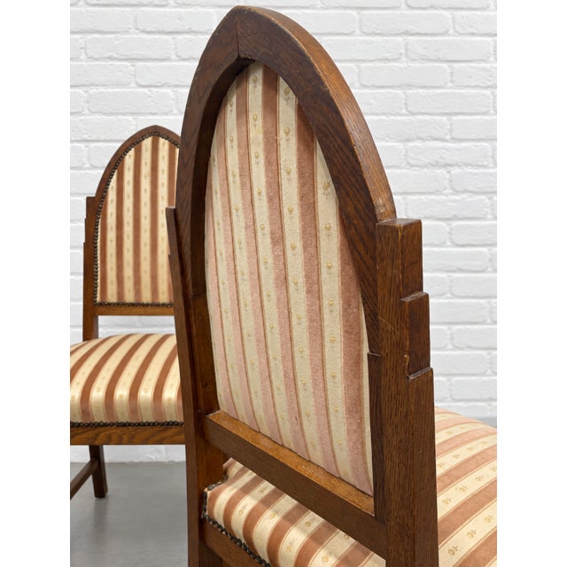 Set of Four - Amsterdam School Art Deco Oak Dining Chairs, Netherlands, C. 1930s For Sale - Image 10 of 17