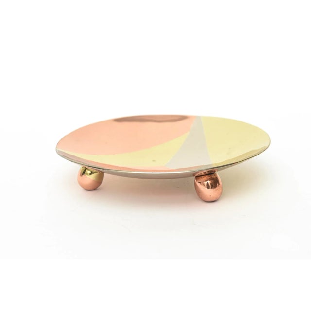 This lovely vintage mid century modern signed 3 metal bowl or ring bowl is copper, brass and silver-plate. It is from...