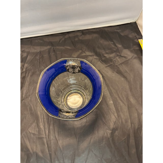 Mid 20th Century Vintage Westmoreland Glass Cobalt Blue & Silver Overlay Candy Dish Floral Urn For Sale - Image 5 of 11