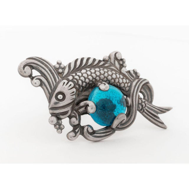 Mid 20th Century Los Castillo 925 Silver Glass Aquatic Motif Pin For Sale - Image 5 of 9