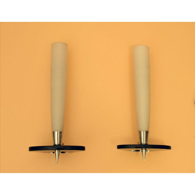 Mid-Century Wall Lights in Satin Glass, Crystal and Chromed Brass, Set of 2 For Sale - Image 14 of 14