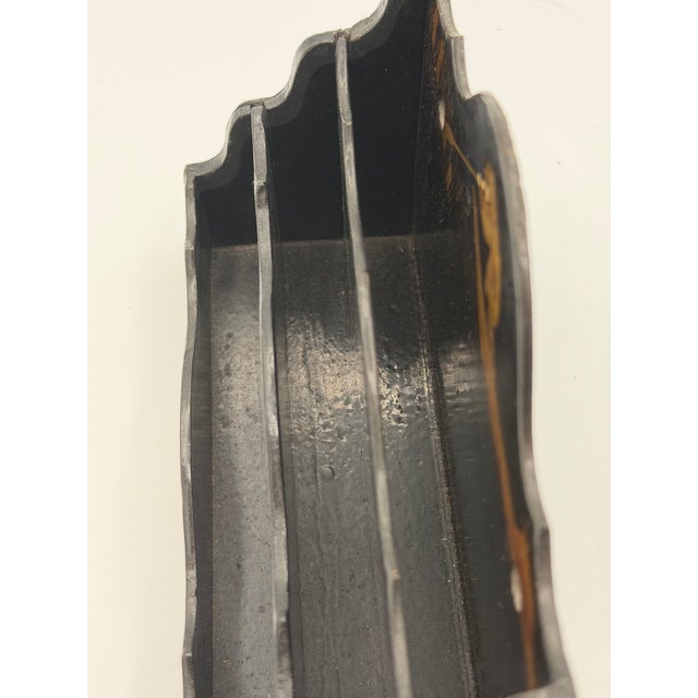 Late 19th Century Victorian Japanese Export Black. Lacquer Chinoiserie Wall Pocket Letter Holder For Sale - Image 5 of 9