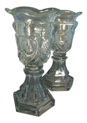19th Century Sandwich Glass Vases with Star & Punty Decoration - EAPG - a Pair