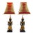 Antique Thai Lacquered & Gilt Figural Bronze Teppanom Guardian Angel Lamps - a Pair For Sale