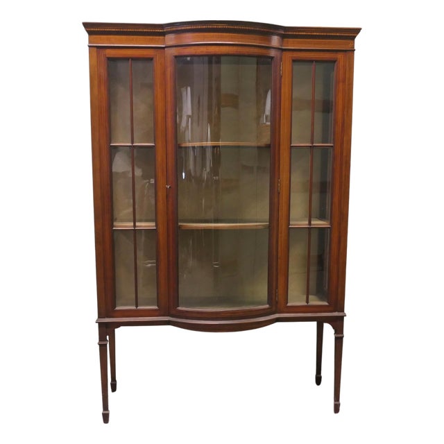 Tall Edwardian Bow Front Glazed Display Cabinet For Sale