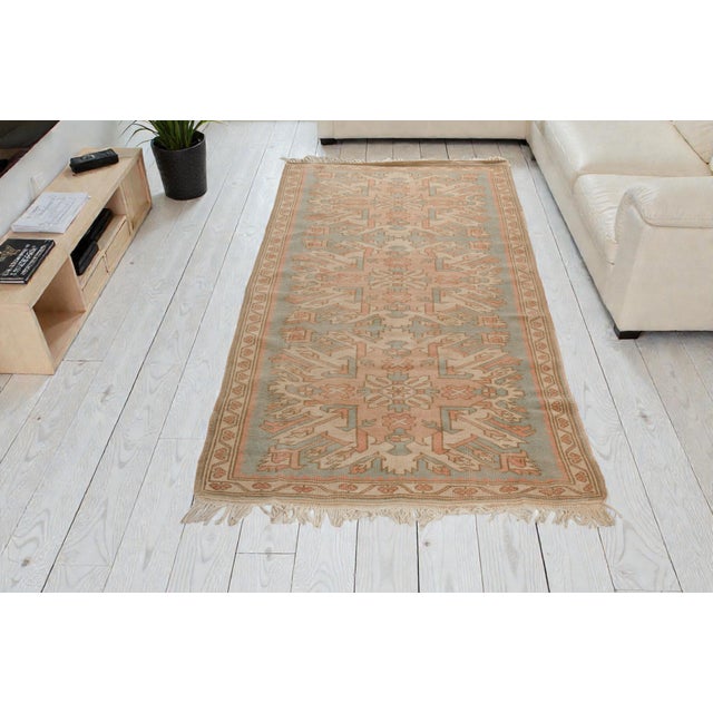 Mid 20th Century Muted Terracotta & Sage Medallion Rug For Sale - Image 4 of 10